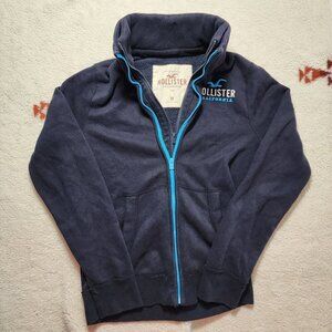 Hollister Sweater Medium Blue High Collar Full Double Zip Spell Out Jacket